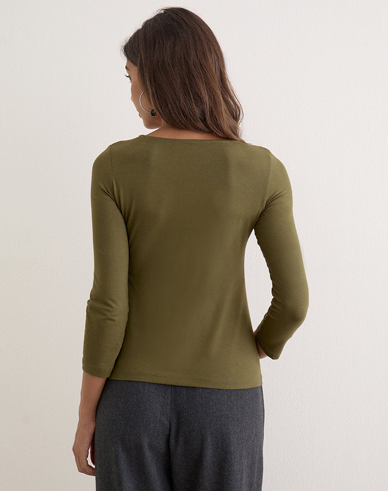 Image of Kelcey Ruched V-Neck Top in Dark Olive