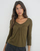 Image of Kelcey Ruched V-Neck Top in Dark Olive