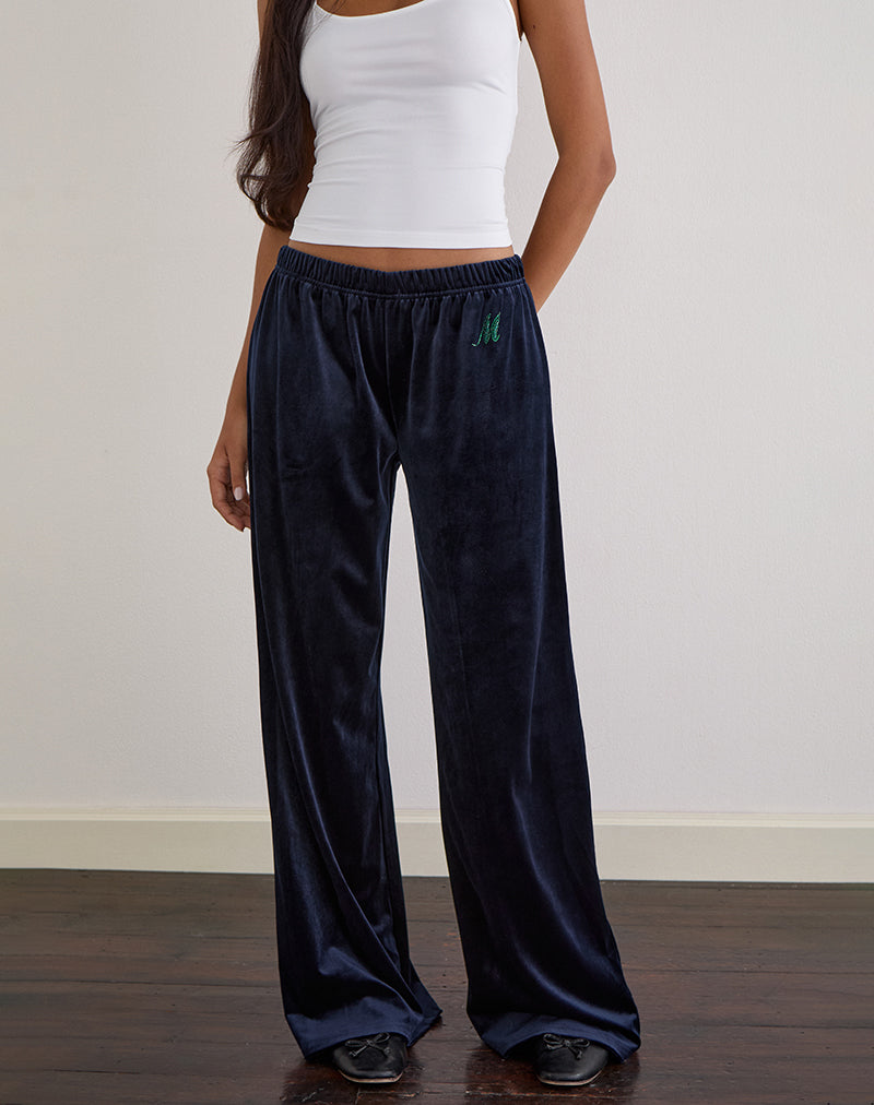 Image of Glen Jogger in Velour Navy with 'M' Embelishment