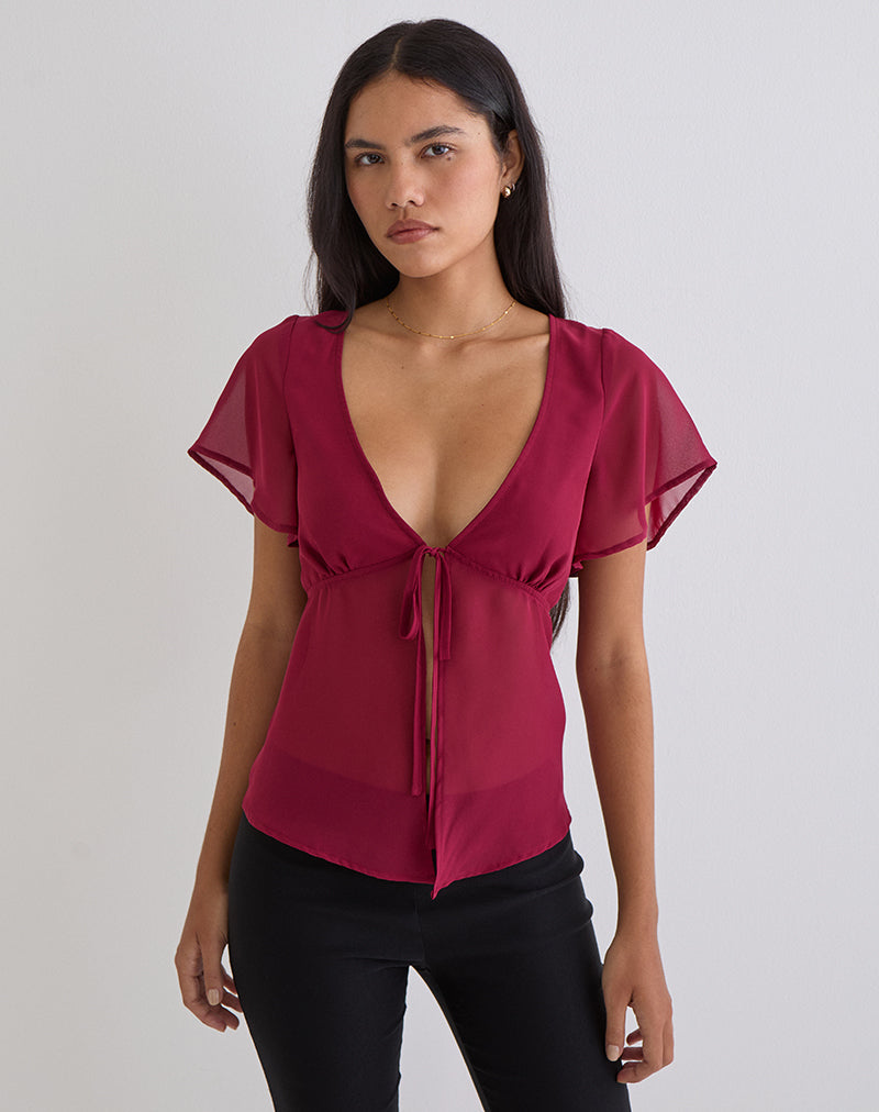 Image of Kota Chiffon Blouse in Burgundy