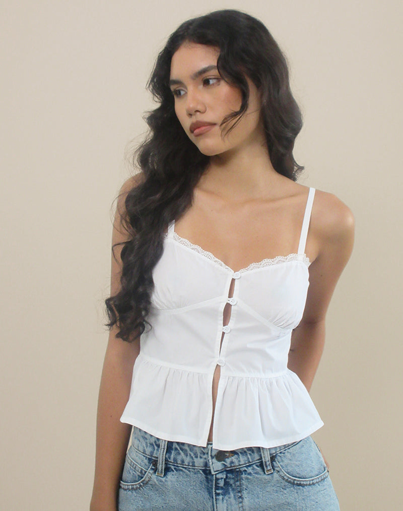 Image of Kugy Tie Front Cami Top in Poplin White