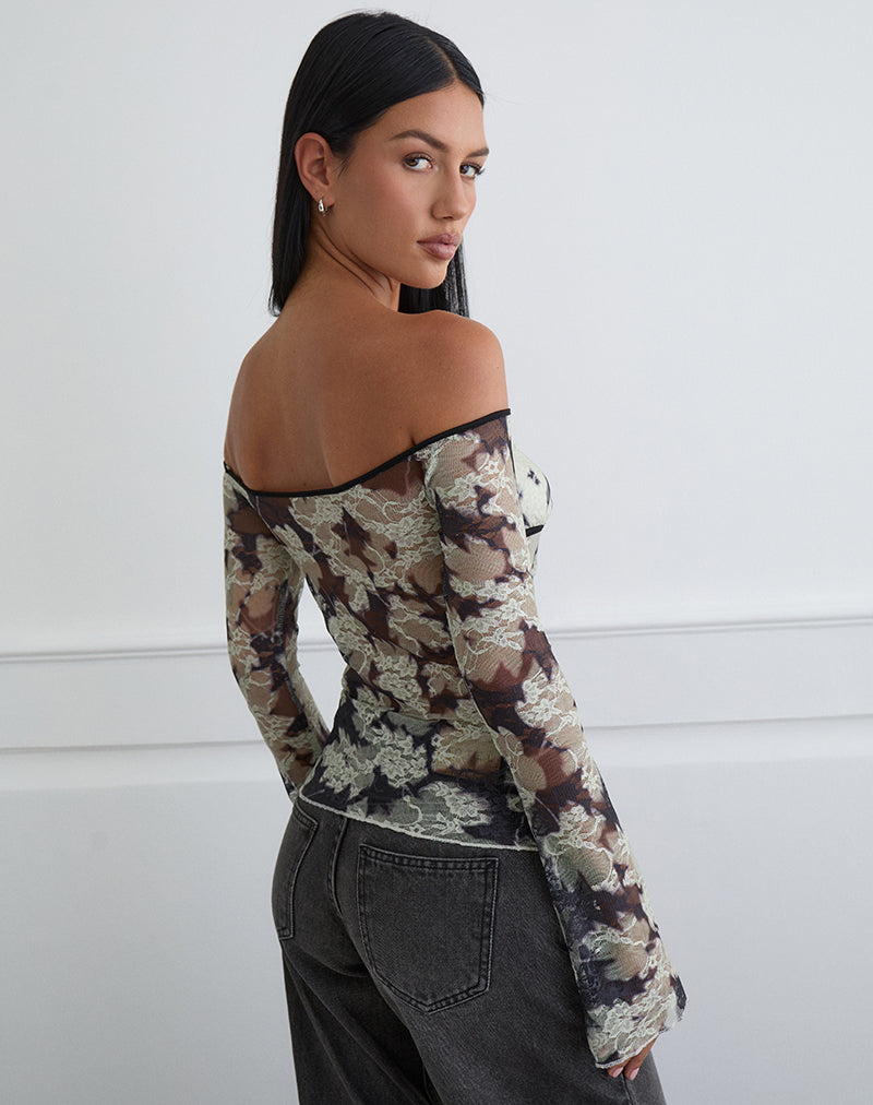 Image of Laluna Top in Silhouette Leaf Ivory Black