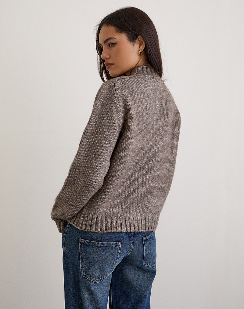 Image of Lamara Quater Zip Jumper in Dark Brown Marl