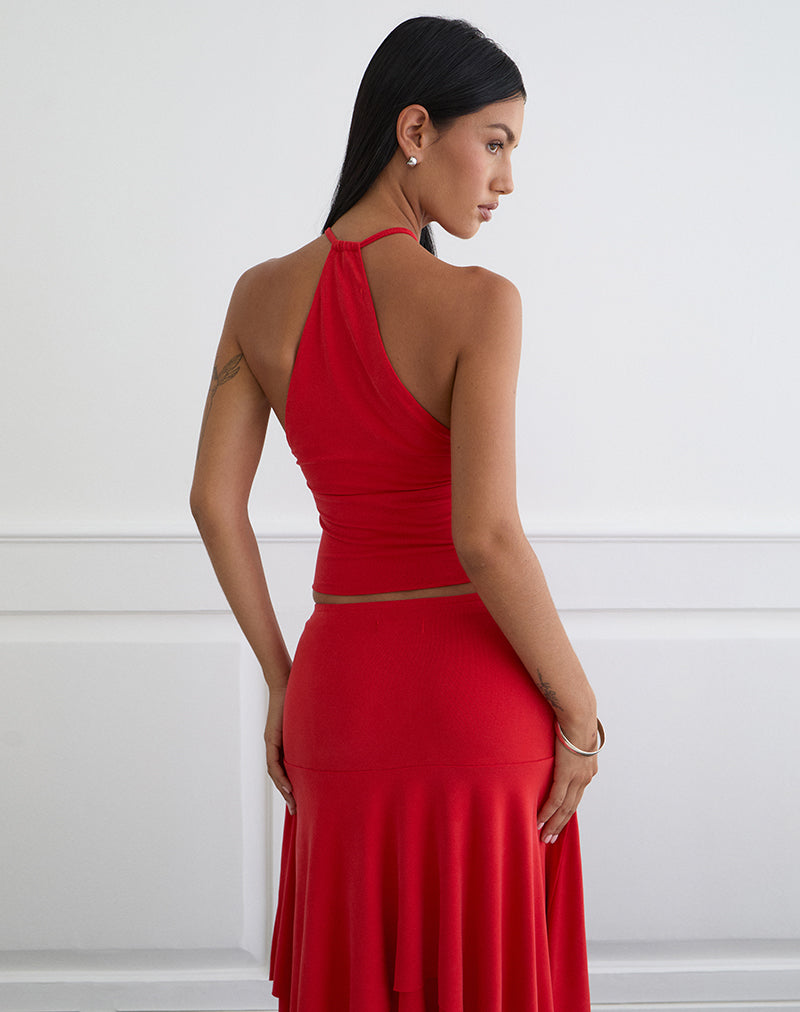Image of Lanthe Deep Plunge Top in Cupro Red