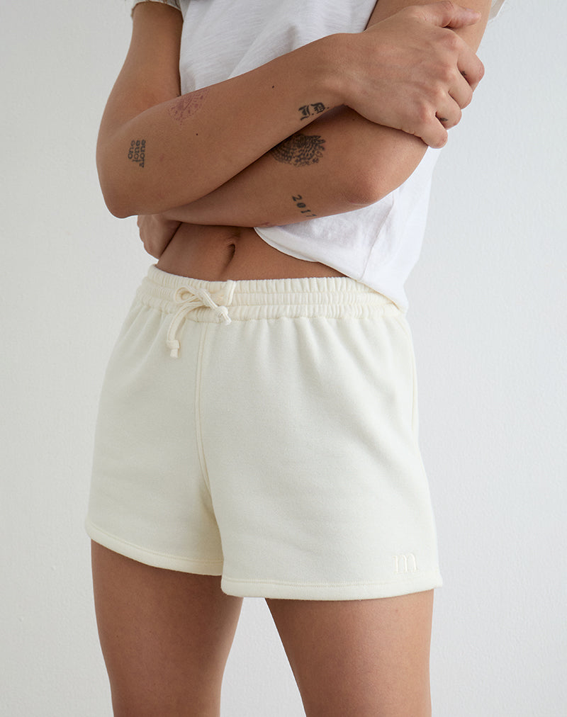 Image of Lecent Short in Winter White with Tonal M Embroidery