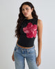 Image of Leen Top in Black Hibiscus Flower Pink