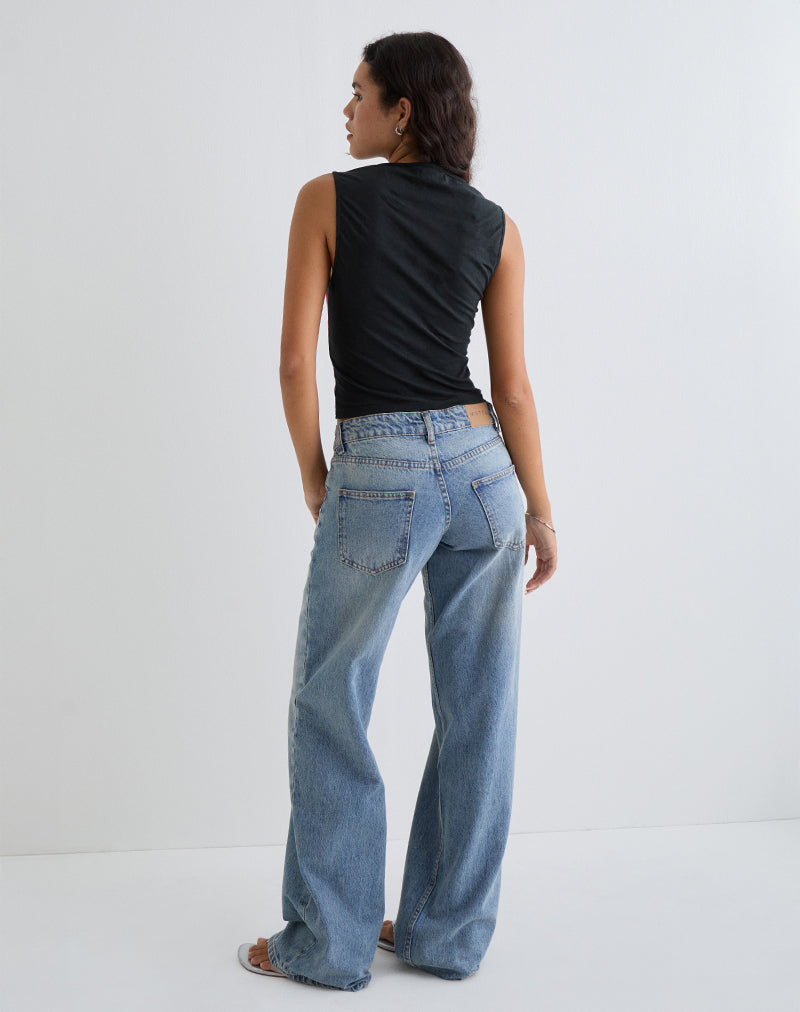 Image of Leen Top in Black Hibiscus Flower Pink