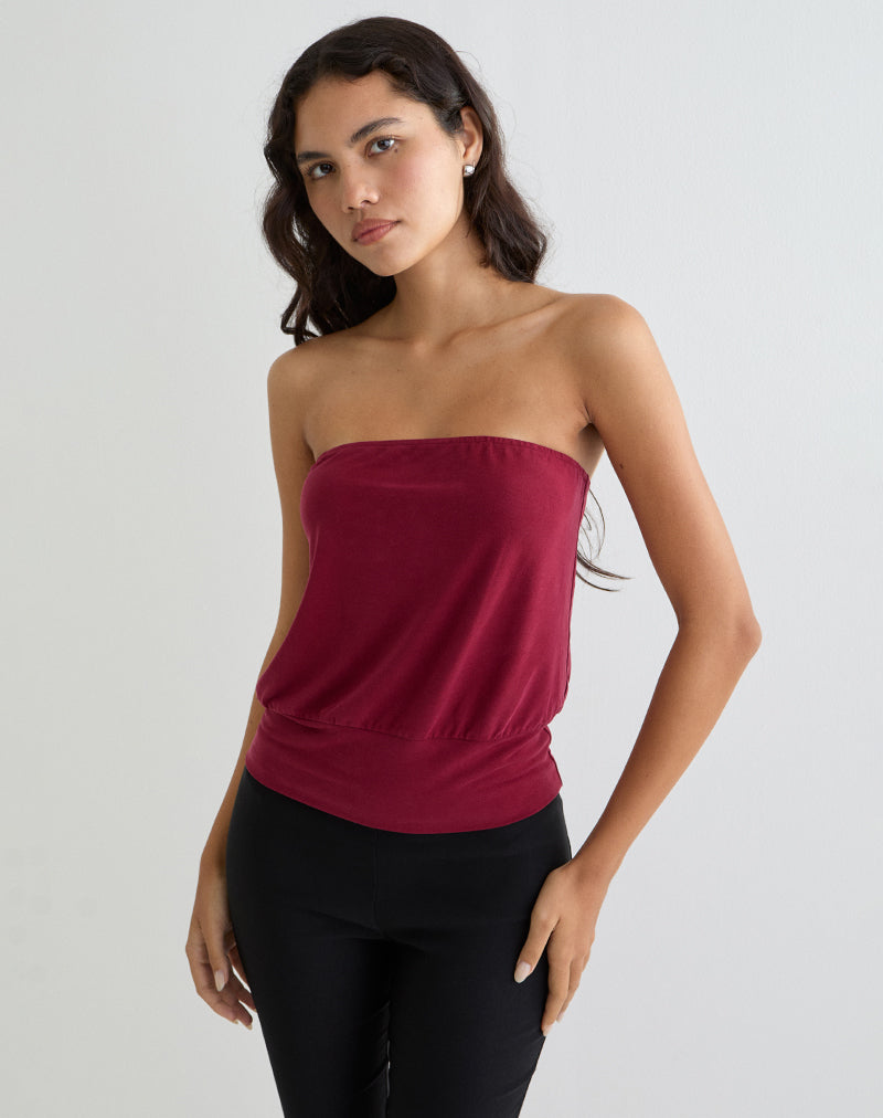 Image of Leocadia Bandeau Top in Cupro Dark Red