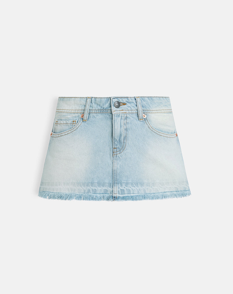 Image of Low Rise Denim Mini Skirt in Icy Blue