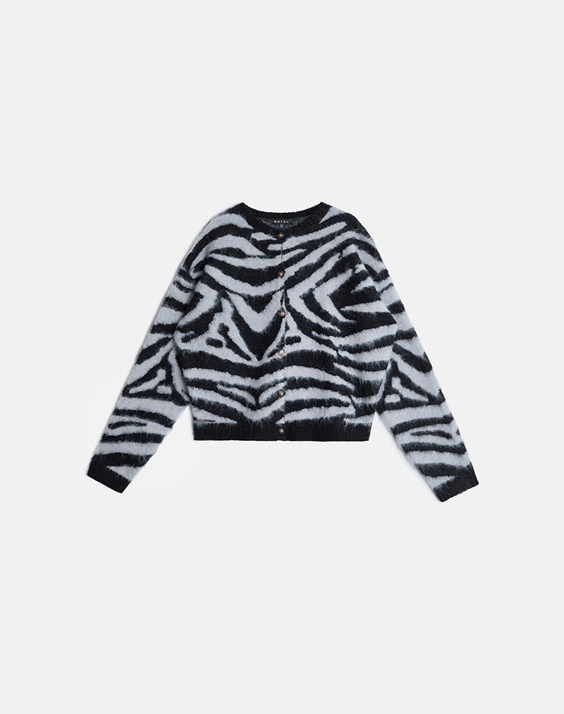 Image of Liliana Cardigan in Knit Big Zebra Black and Grey