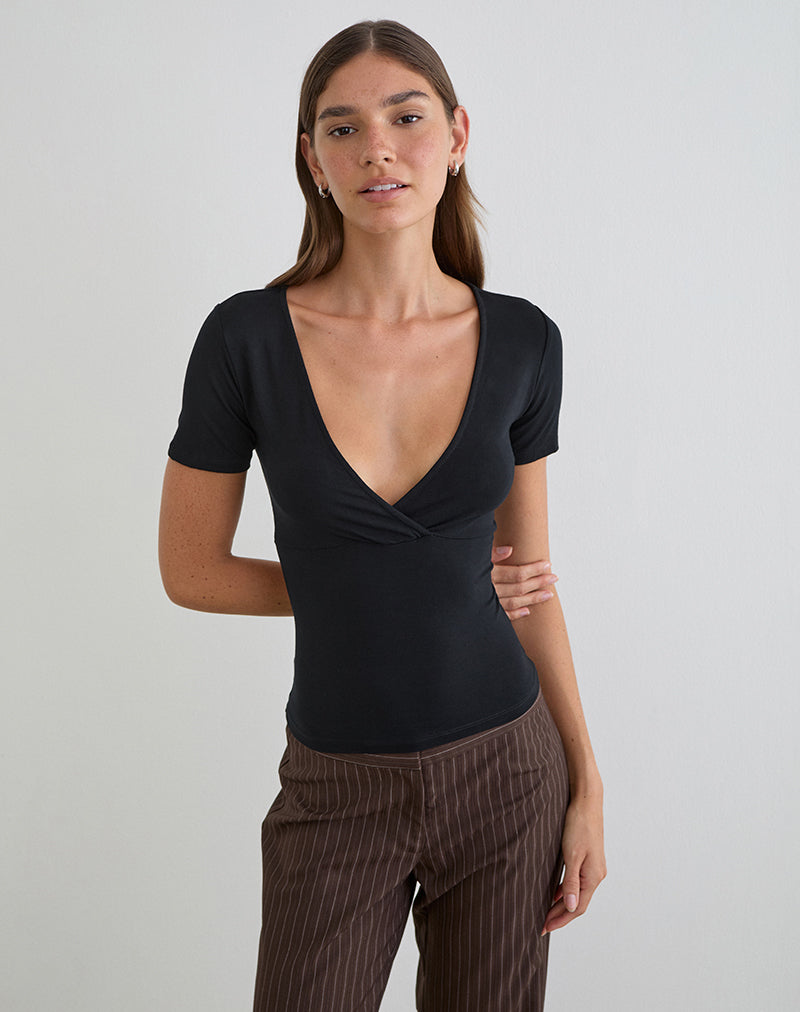 Image of Lobos Crossover Top in Rayon Jersey Black