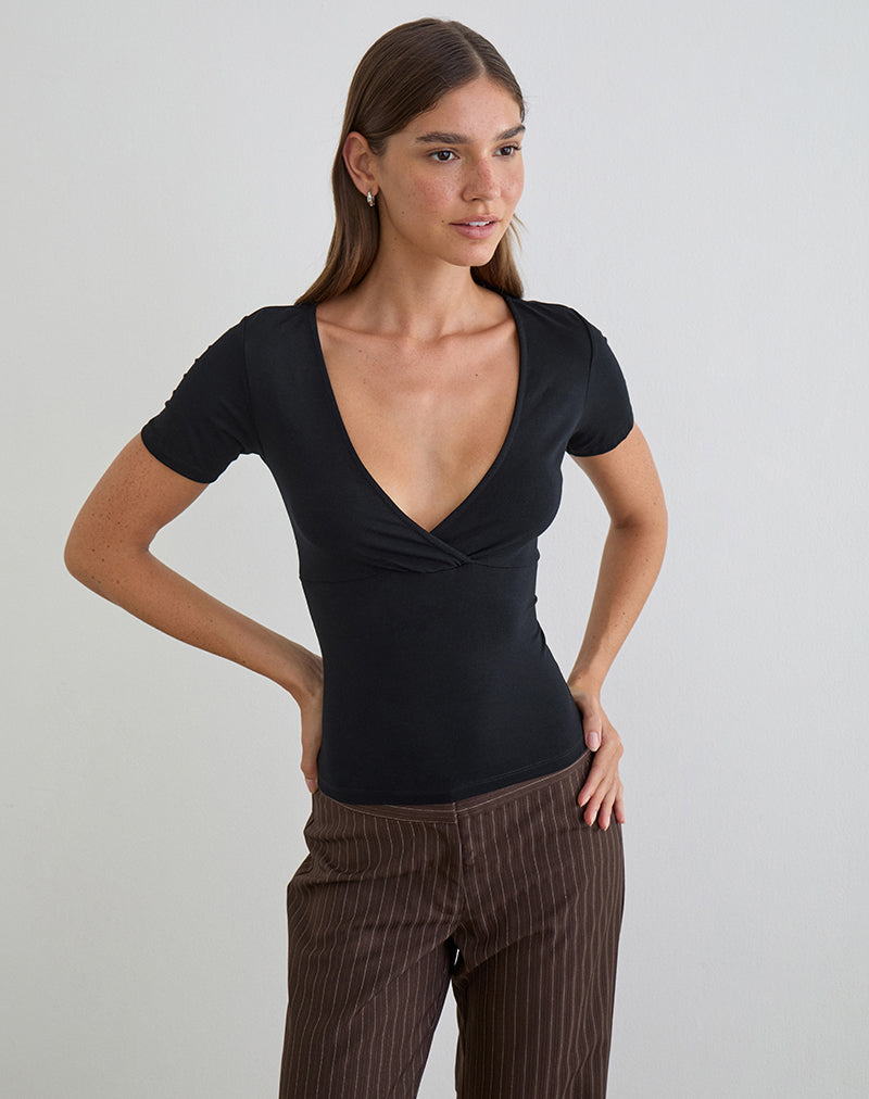 Image of Lobos Crossover Top in Rayon Jersey Black