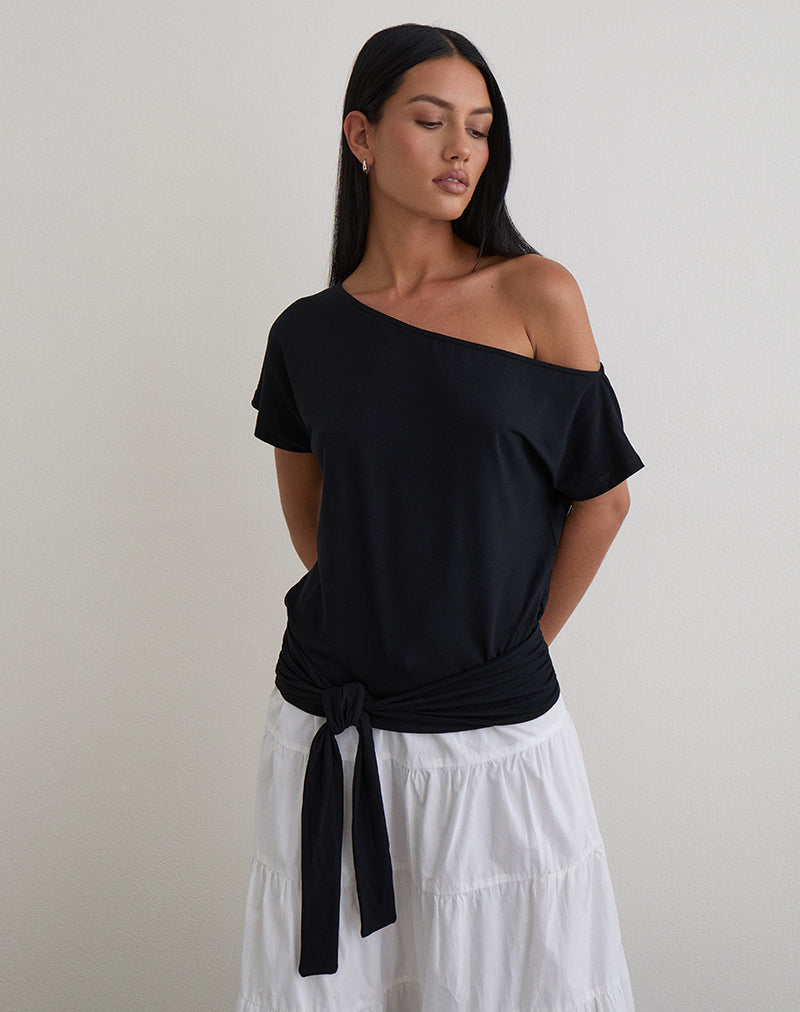Image of Lola Tie Waist Top in Rayon Jersey Black