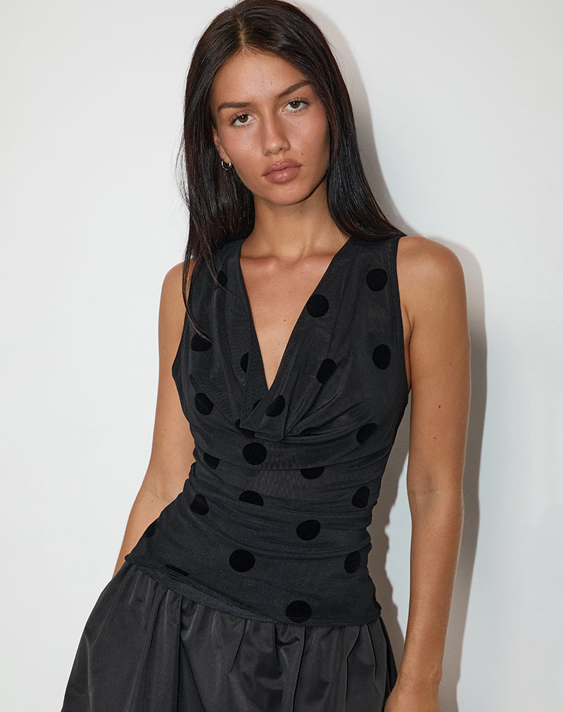 Image of Losa Cowl Neck Top in Big Polka Flock Black