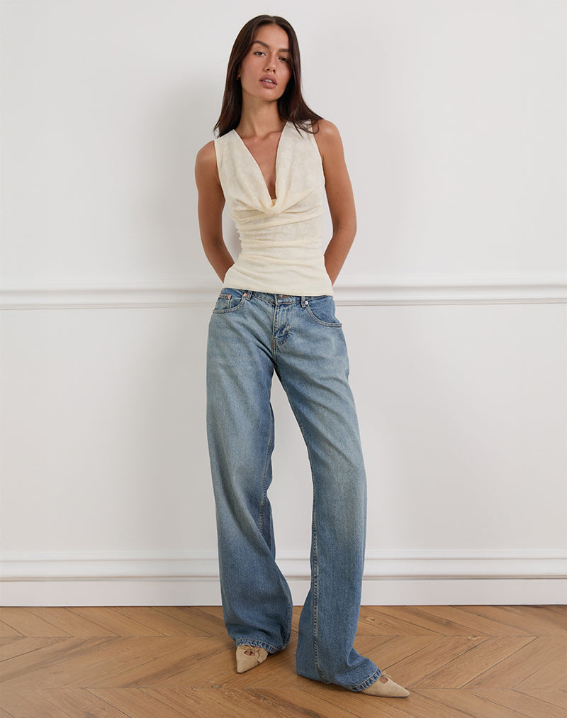 Image of Losa Cowl Neck Top in Floral Flock Cream