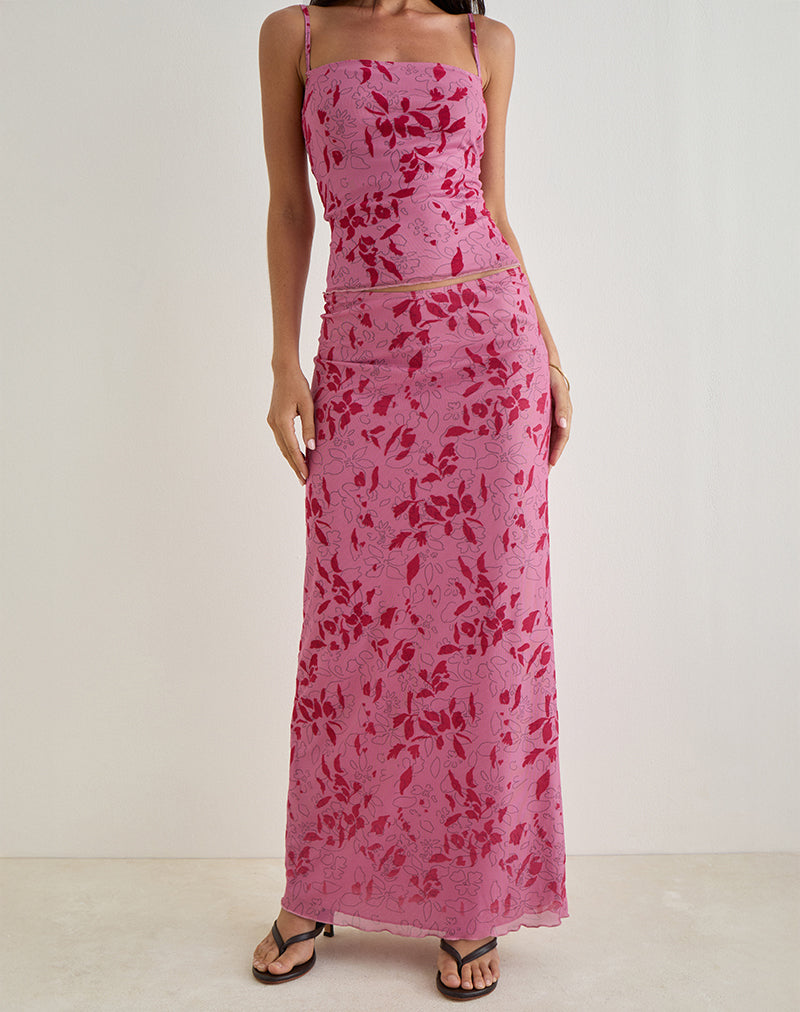 Image of Alfreda Maxi Skirt in Stencil Flower Pink