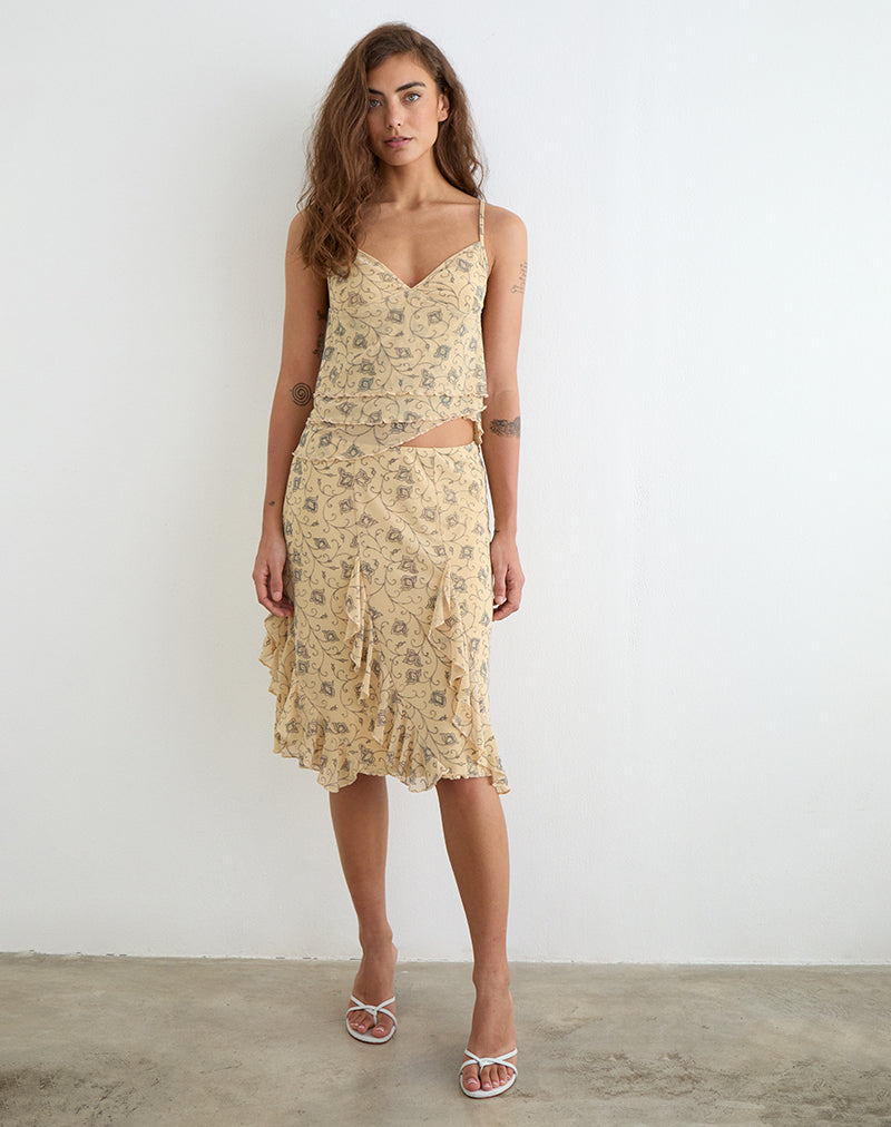Image of Luisa Midi Skirt in Winding Ivy Pale Yellow