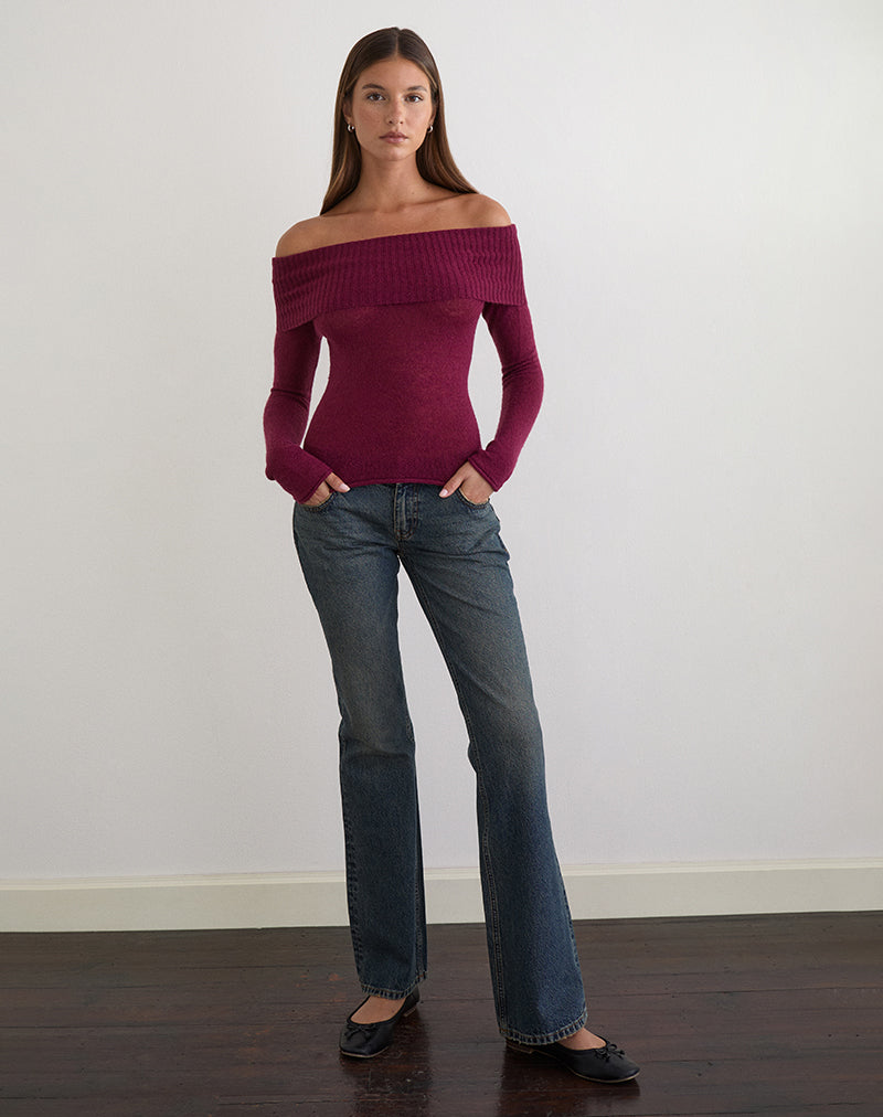 Image of Lune Bardot Jumper in Knit Wine