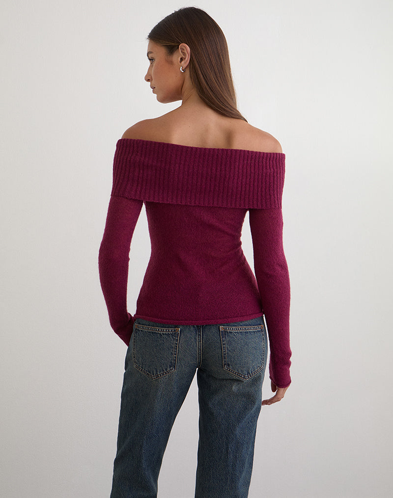 Image of Lune Bardot Jumper in Knit Wine