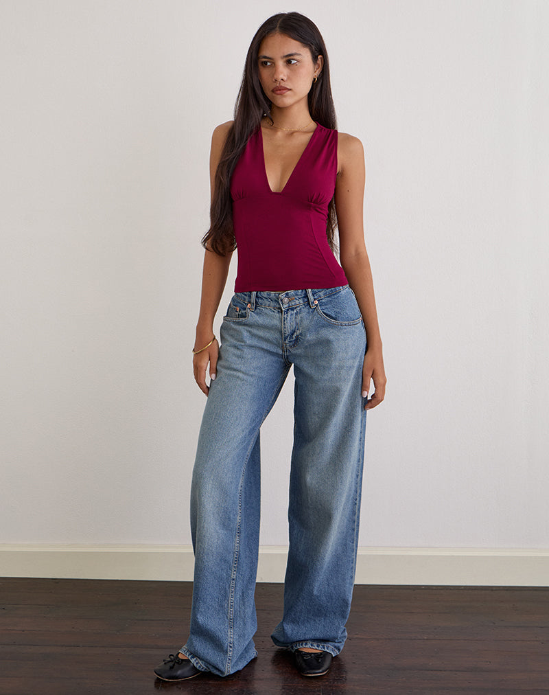 Image of Lynod Plunge Top in Rayon Burgundy