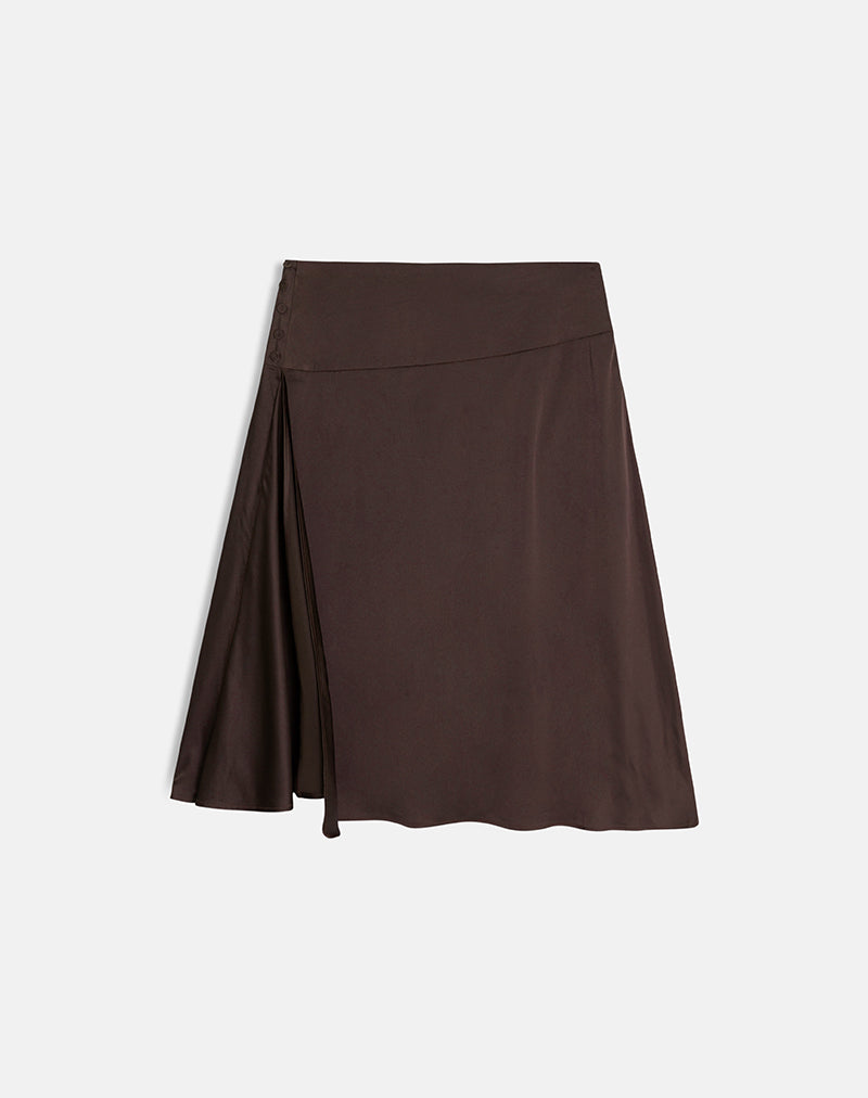 Image of Manyala Midi Skirt in Satin Dark Brown