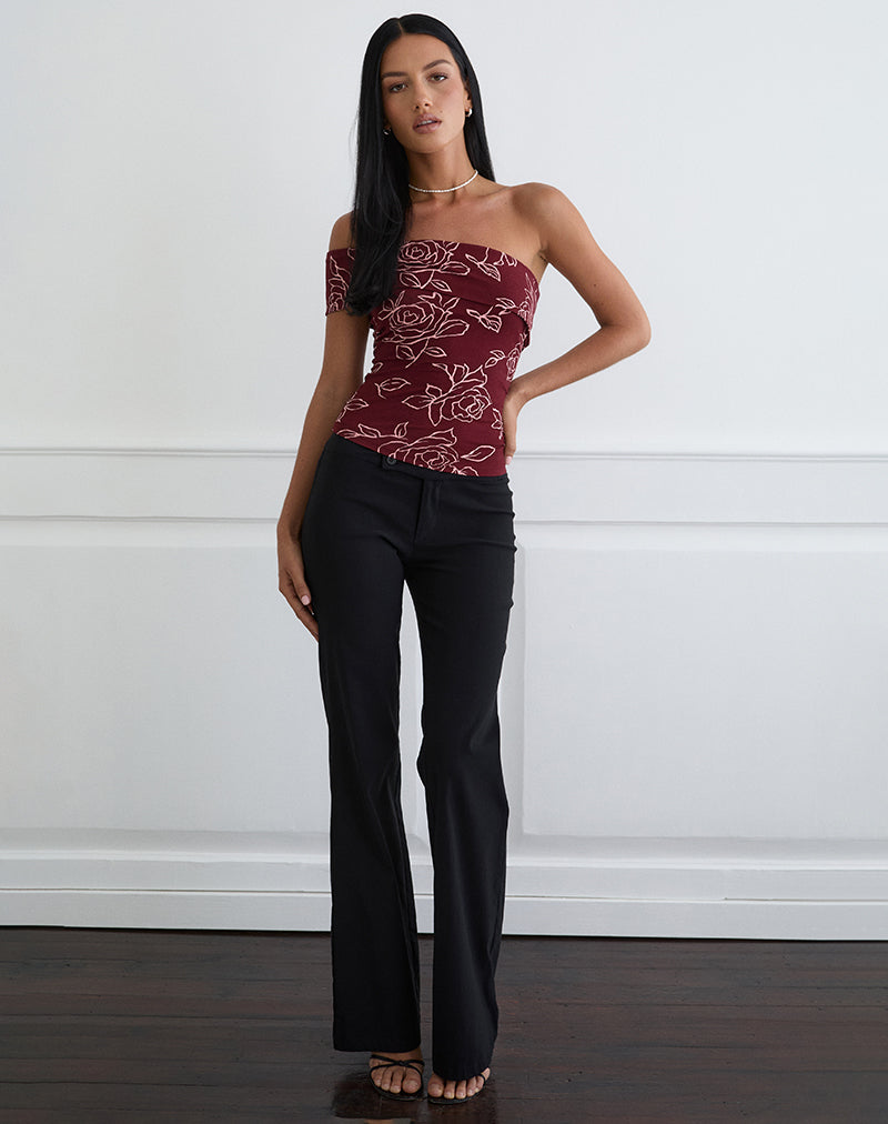 Image of Marga One Shoulder Top in Outline Rose Maroon