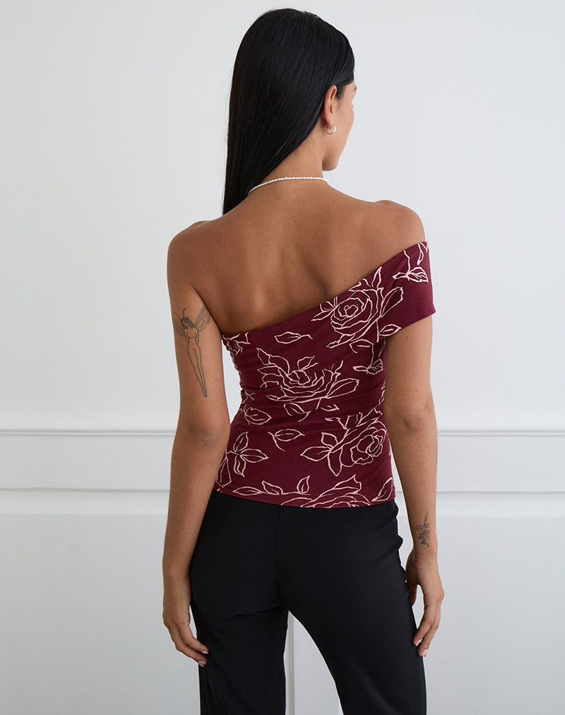 Image of Marga One Shoulder Top in Outline Rose Maroon