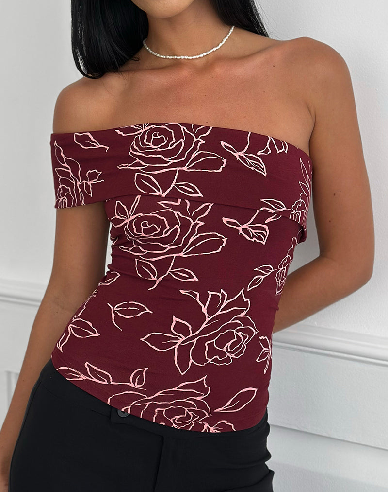 Image of Marga One Shoulder Top in Outline Rose Maroon