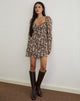 Image of Mariko Dress in Brown and Pink Polka Flower Chiffon