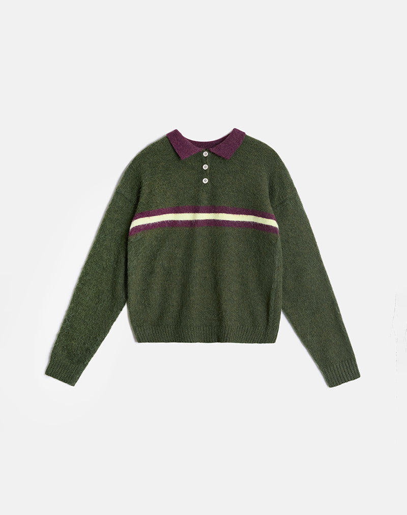 Image of Marvina Jumper in Knit Green with Yellow Stripe