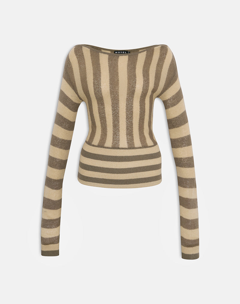 Image of Maude Top in Stripe Taupe and Neutral