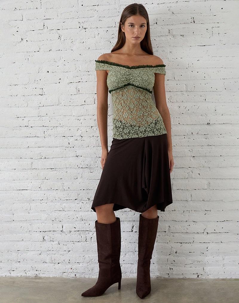 Image of Mayu Top with Ruffle Trim in Lace Sage Green