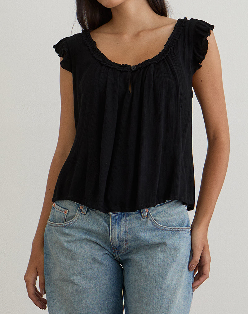 Image of Merisso Scoop Neck Keyhole Top in Black