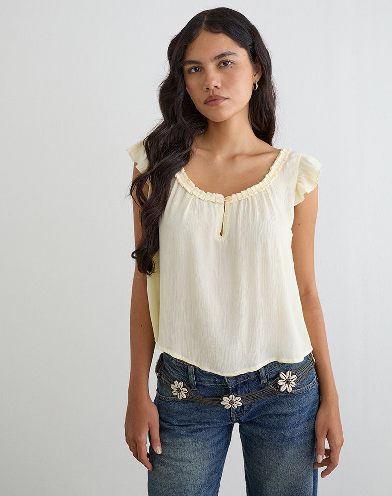 Image of Merisso Scoop Neck Keyhole Top in Crinkle Butter Yellow