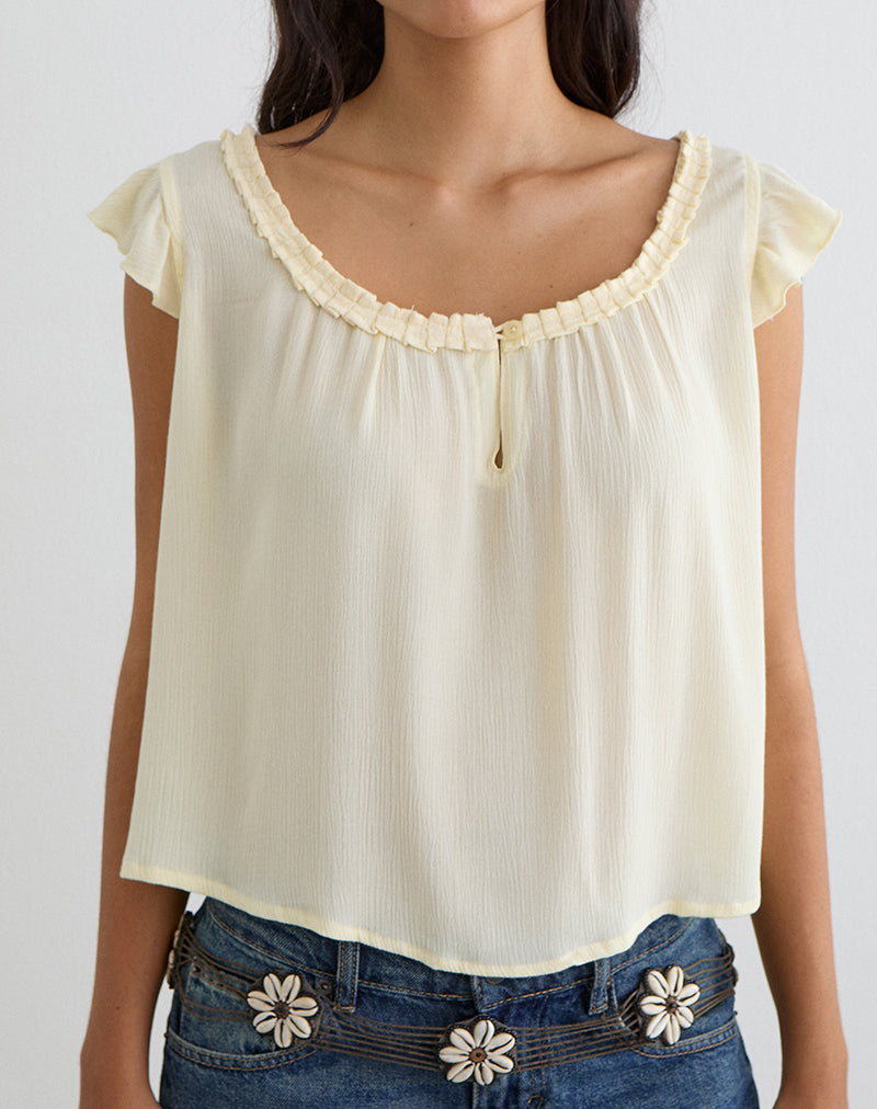 Image of Merisso Scoop Neck Keyhole Top in Crinkle Butter Yellow
