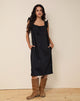 Image of Merrily Smock Midi Dress in Poplin Black