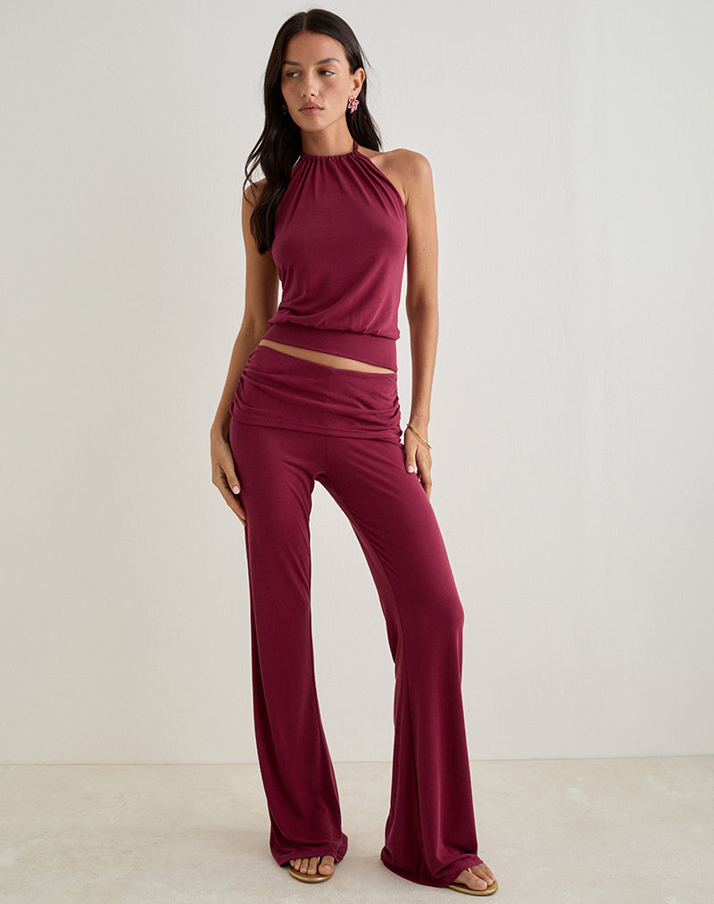 Image of Miasa Backless Halterneck Top in Cupro Burgundy