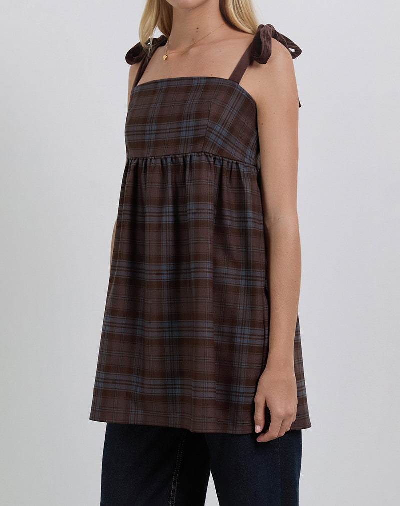 Image of Mikayla Mini Dress in Burgundy and Blue Check