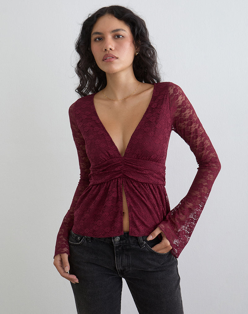 Image of Milna Butterfly Top in Lace Maroon