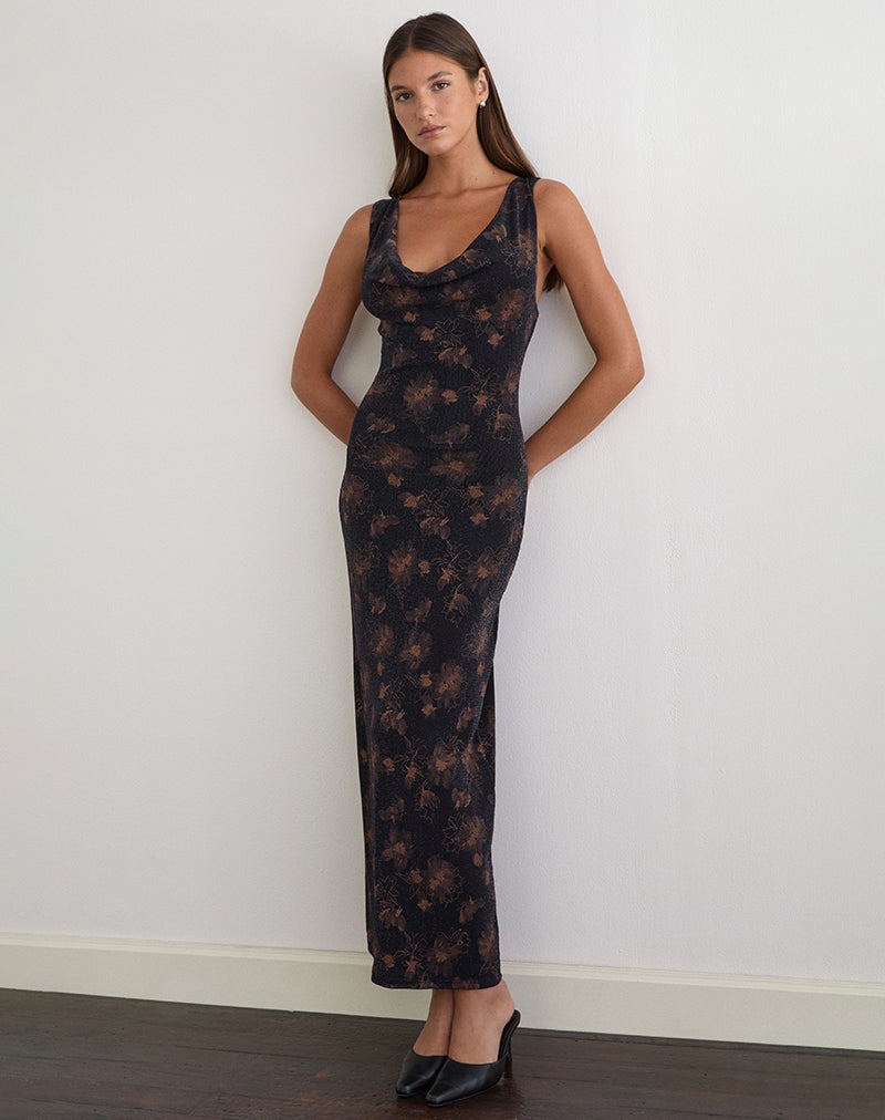 Image of Minso Maxi Dress in Black with Bronze Shimmer