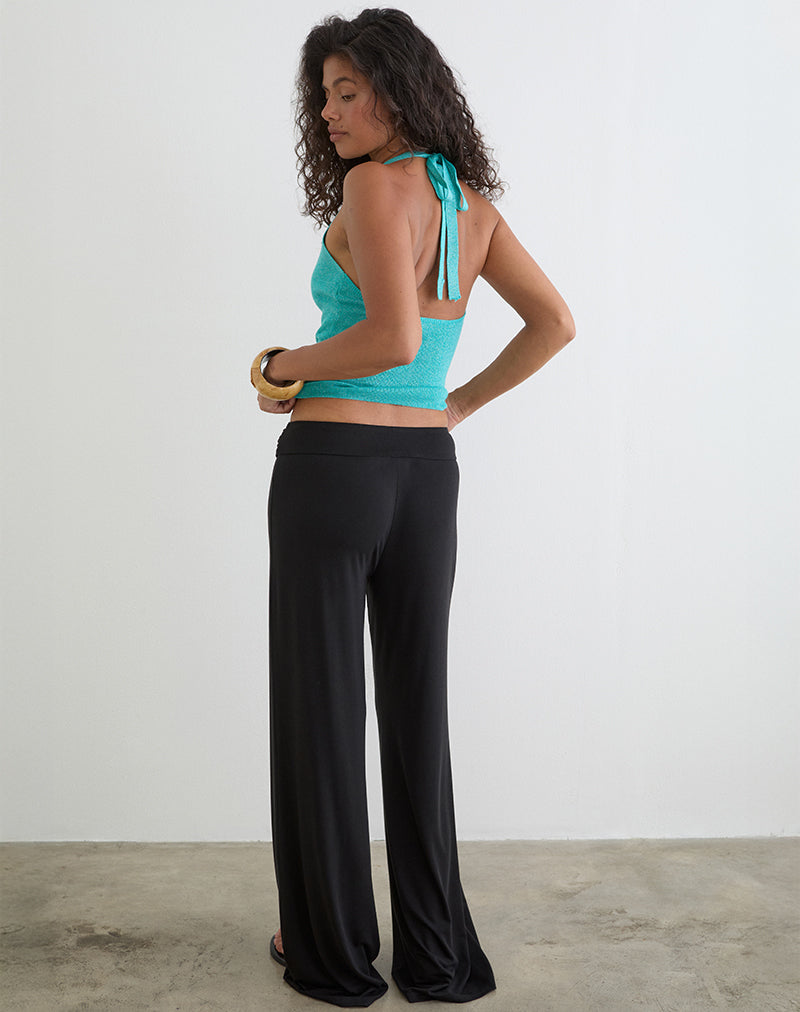 Image of Cerelia Trouser in Cupro Black with Tie Belt