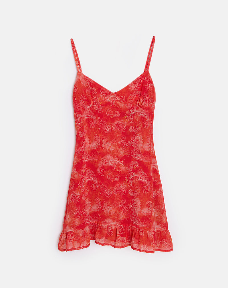 Image of Mireya Mini Dress in Paisley Chiffon Red