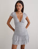 Image of Mowgli Cap Sleeve Mini Dress in Grey with Micro White Polka