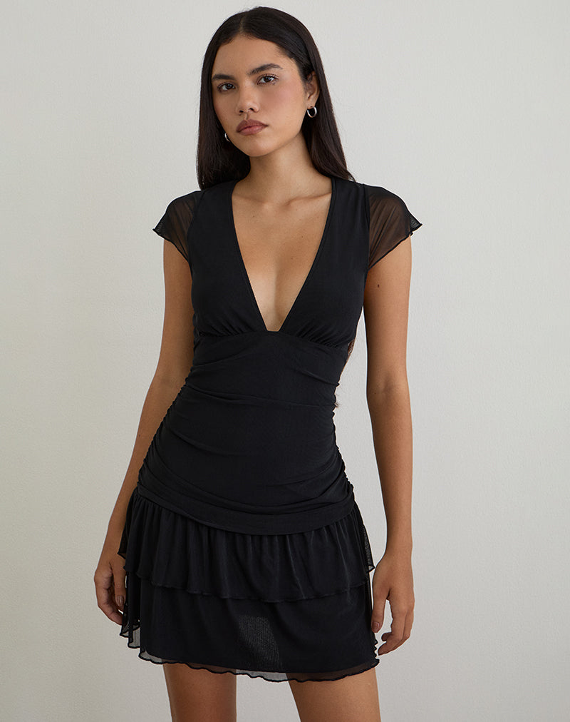 Image of Mowgli Cap Sleeve Mini Dress in Black