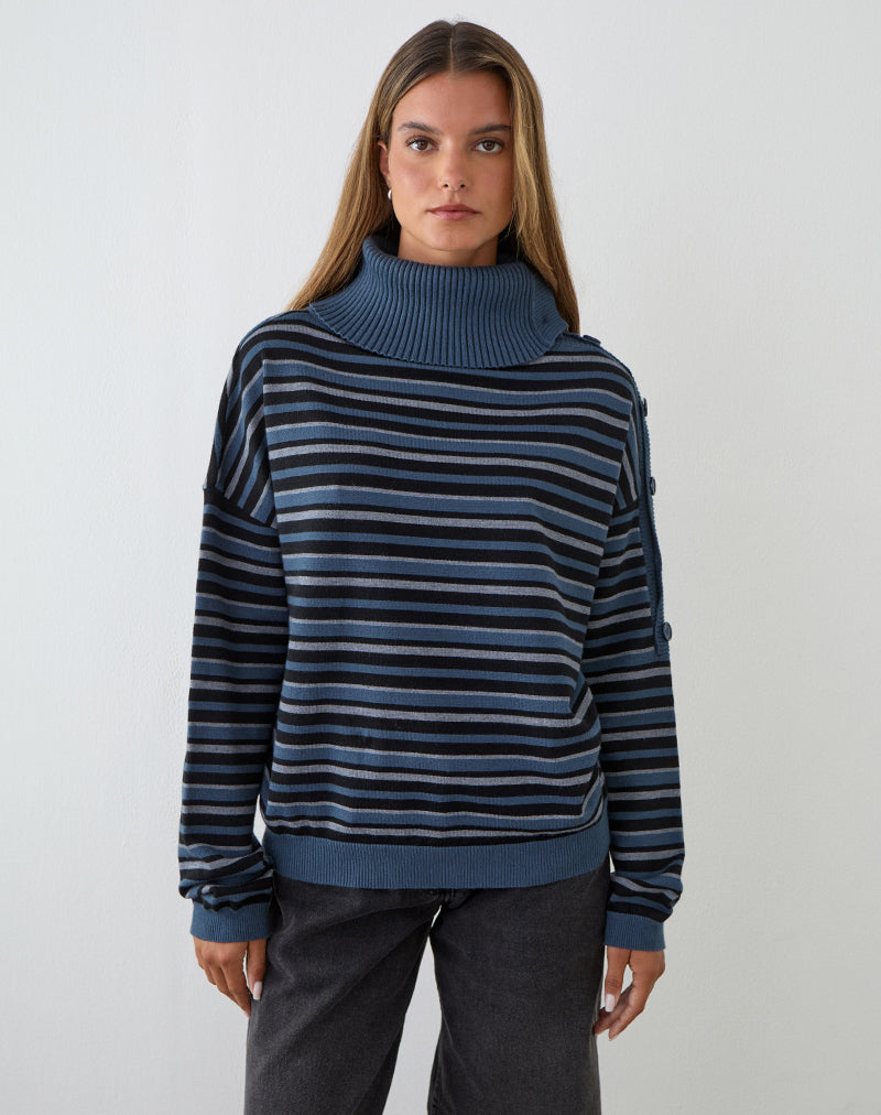Image of Muniar Jumper in Knit Stripe Blue Grey