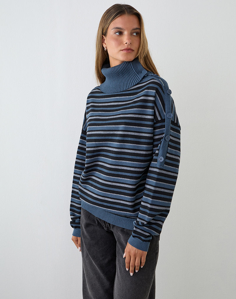 Image of Muniar Jumper in Knit Stripe Blue Grey