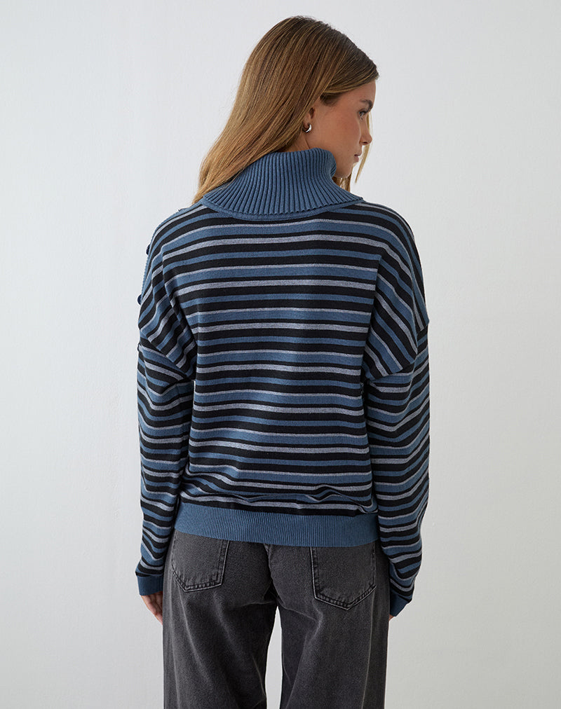Image of Muniar Jumper in Knit Stripe Blue Grey