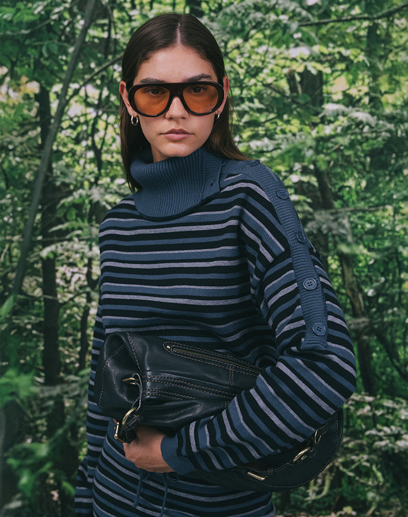 Image of Muniar Jumper in Knit Stripe Blue Grey