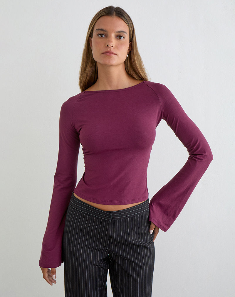 Image of Muzan Long Sleeve Top in Ribbed Jersey Deep Purple