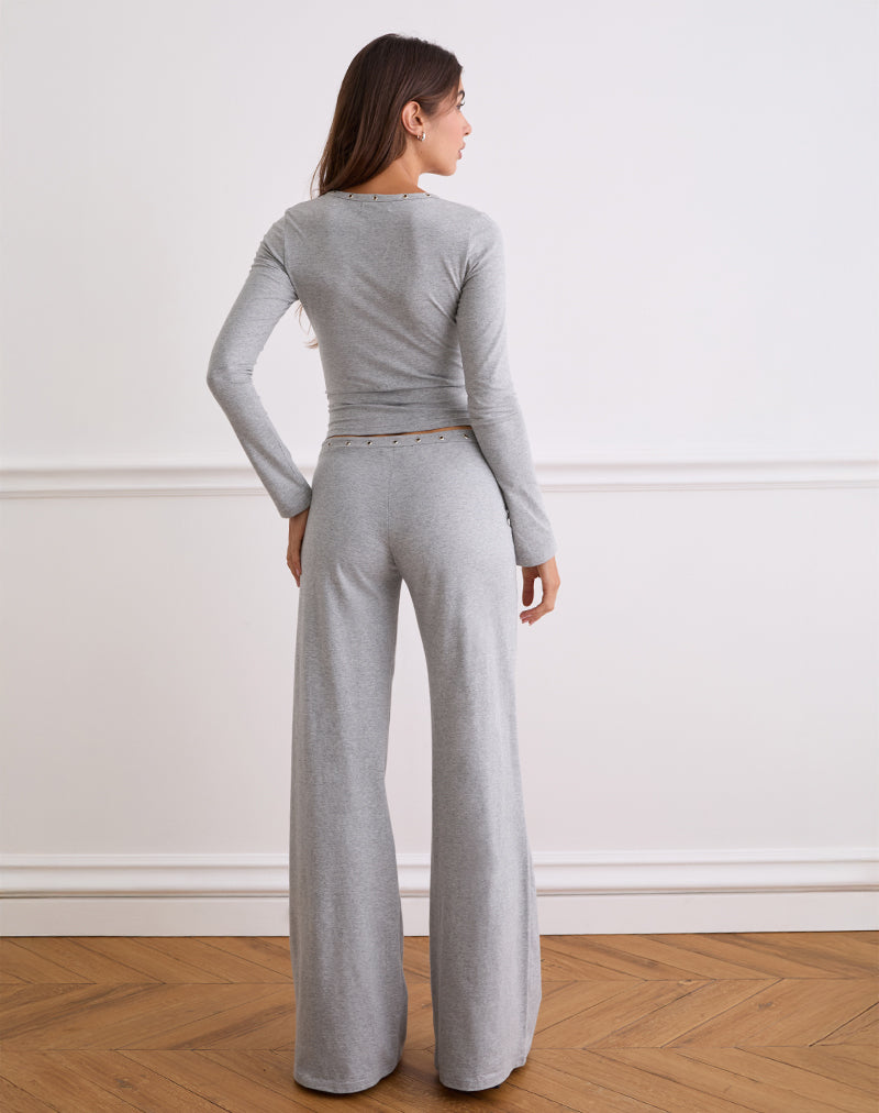 Image of Dorala Low Rise Trousers with Eyelets in Grey Marl